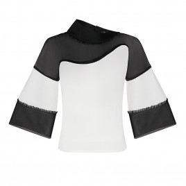 Black and white silk blouse