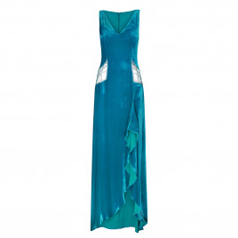 Robe longue turquoise en velours
