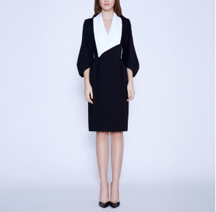 Business dress with a white shawl collar small - 6