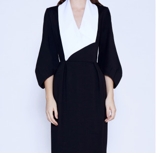Business dress with a white shawl collar small - 2