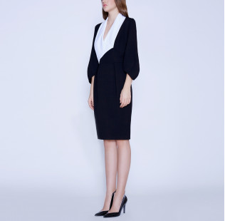 Business dress with a white shawl collar small - 5